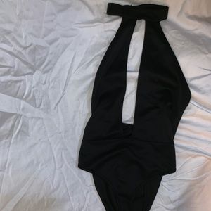 Black deep V body suit